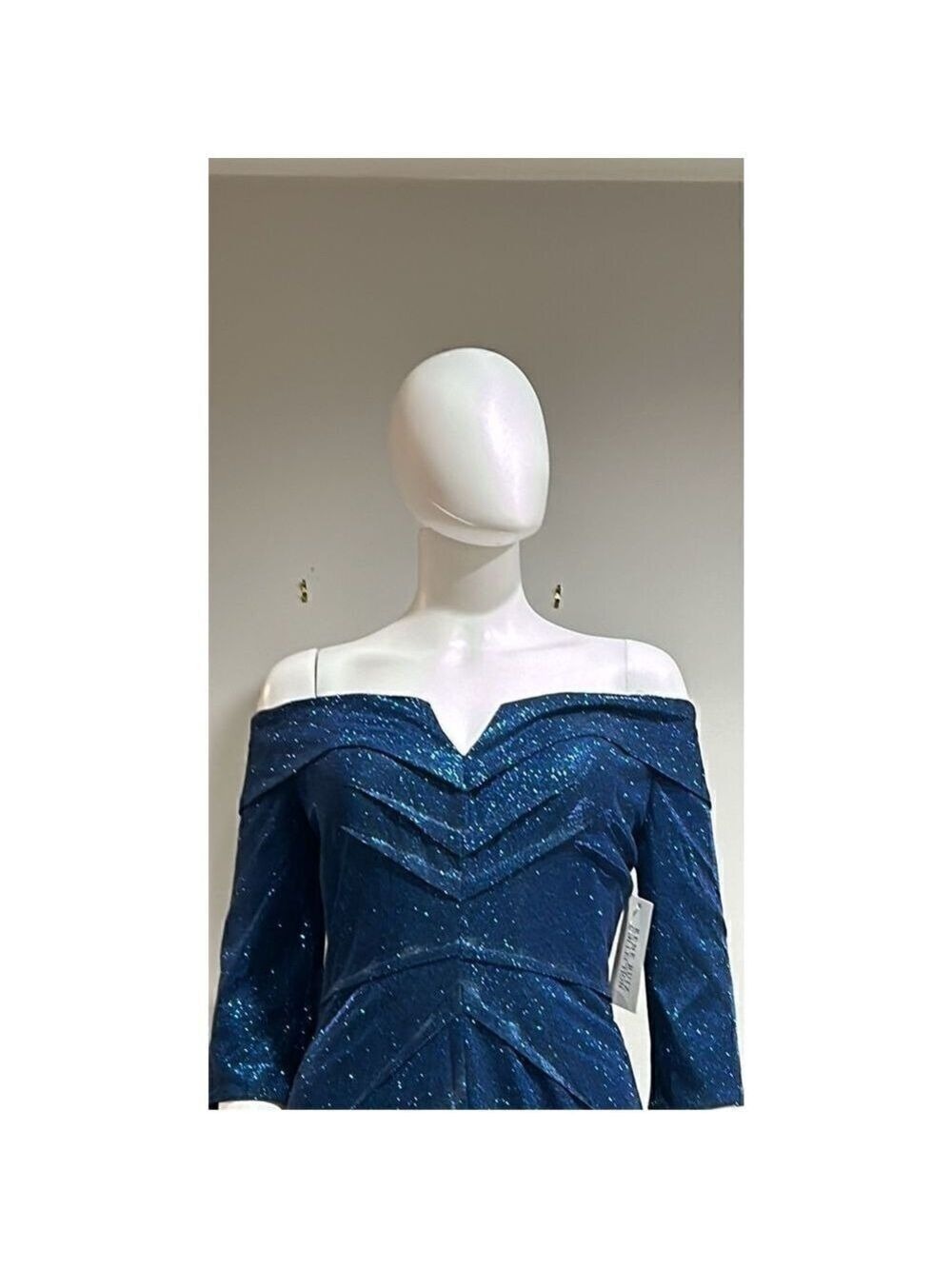 Rene Ruiz Metallic Blue Off the Shoulder Gown Size 10 - Picture 3 of 8